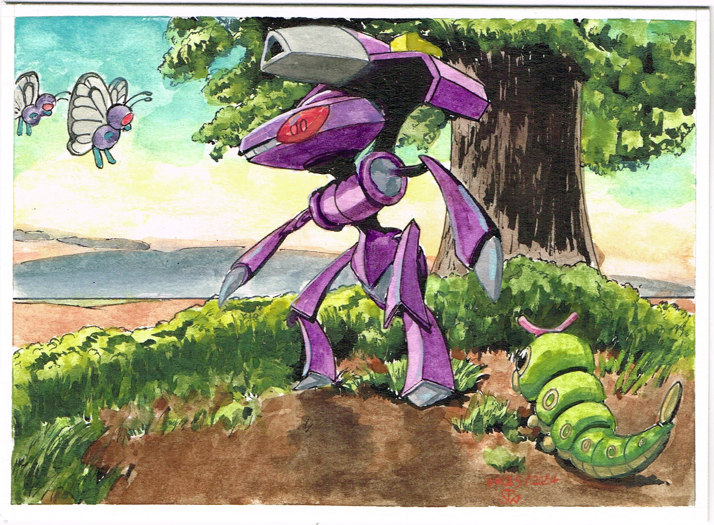 Genesect and Iron Treads Watercolor Card Illustrations