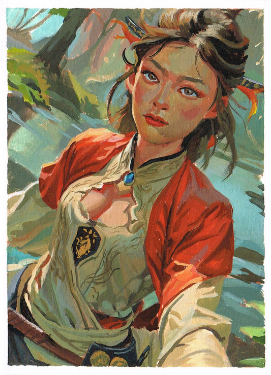 Wandering Girl and Griffith Observatory at night Holiday Card Painting