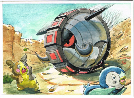 Genesect and Iron Treads Watercolor Card Illustrations