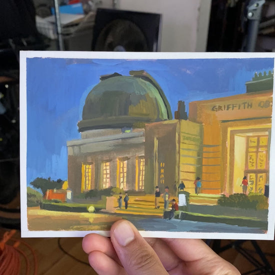 Wandering Girl and Griffith Observatory at night Holiday Card Painting